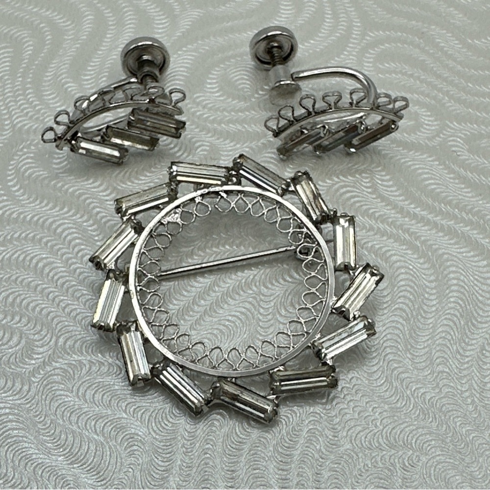 Vintage‎ Designer JF. Sterling Silver Brooch & Earrings Set #627
